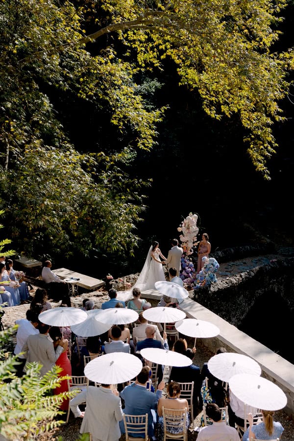 Pastel Colored Wedding Ceremony Stone Bridge Casale Panayiotis