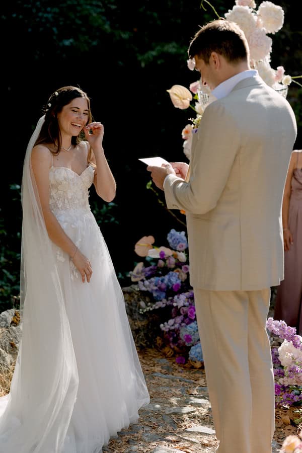 Pastel Colored Wedding Ceremony Stone Bridge Casale Panayiotis