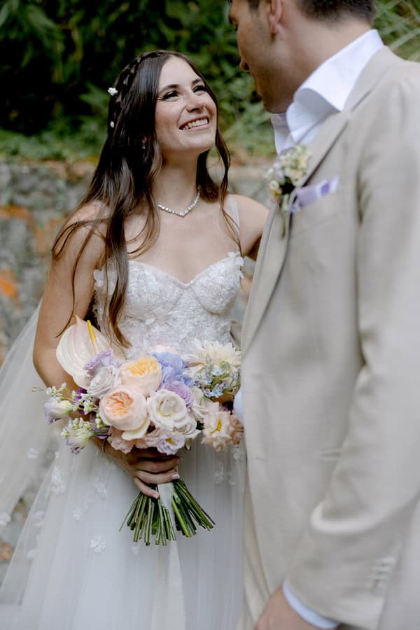 Pastel Colored Wedding Ceremony Stone Bridge Casale Panayiotis