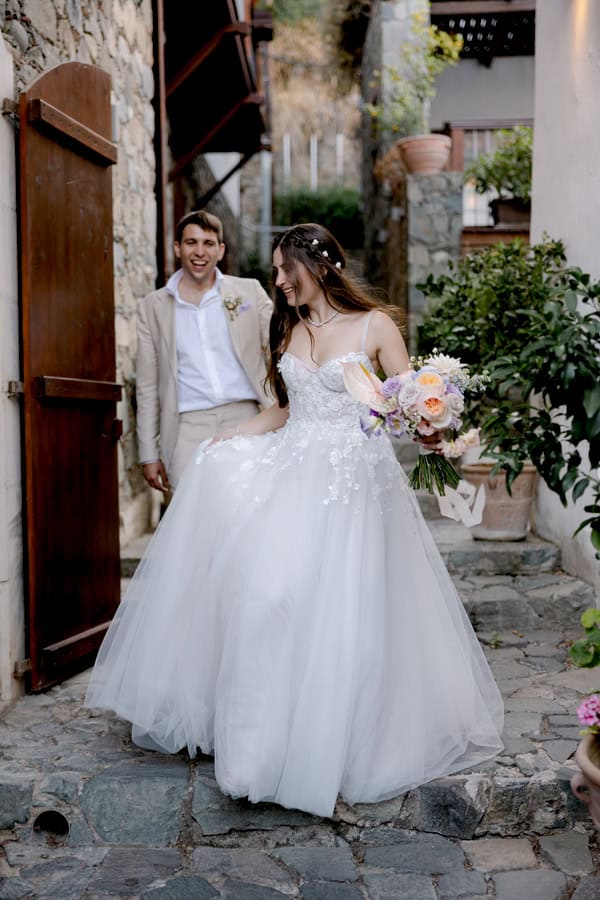 Pastel Colored Wedding Ceremony Stone Bridge Casale Panayiotis