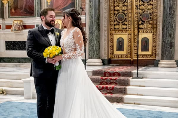 A stadium proposal and a yellow-hued wedding in Athens | Maria & Antonis