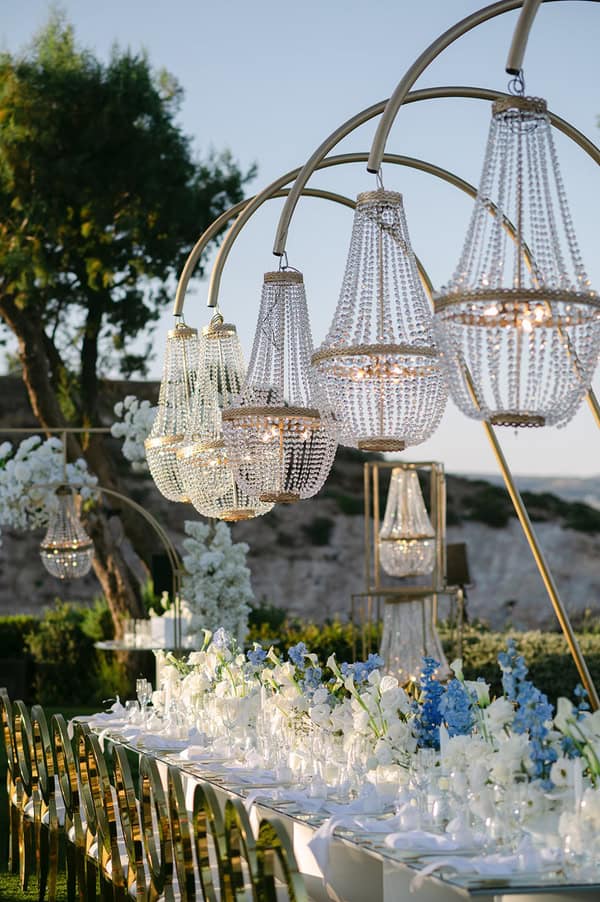 Timeless Athens Wedding Chandeliers Lush White Flowers