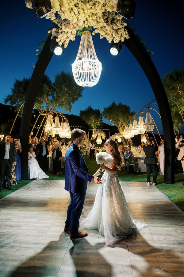 Timeless Athens Wedding Chandeliers Lush White Flowers