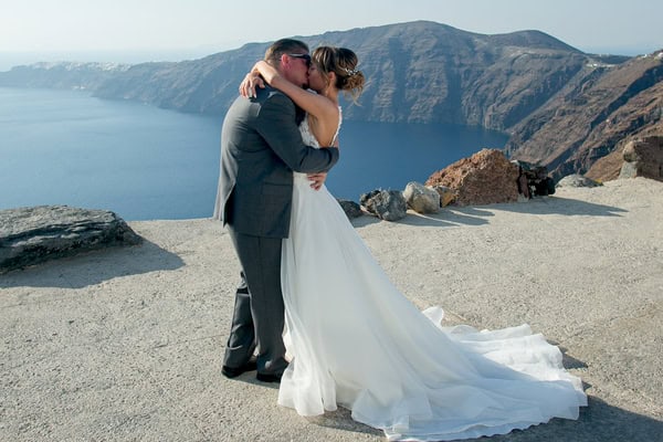 White florals and Aegean views for a chic wedding in Santorini | Raquel & Darin